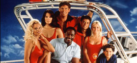 Pamela Anderson with the cast on the set of "Baywatch," season 2