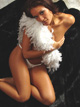 Victoria in white thong with white boa