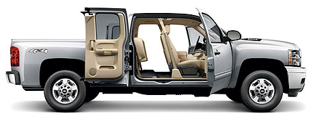 2011 Chevrolet Silverado 2500 LTZ Crew Cab side view doors open